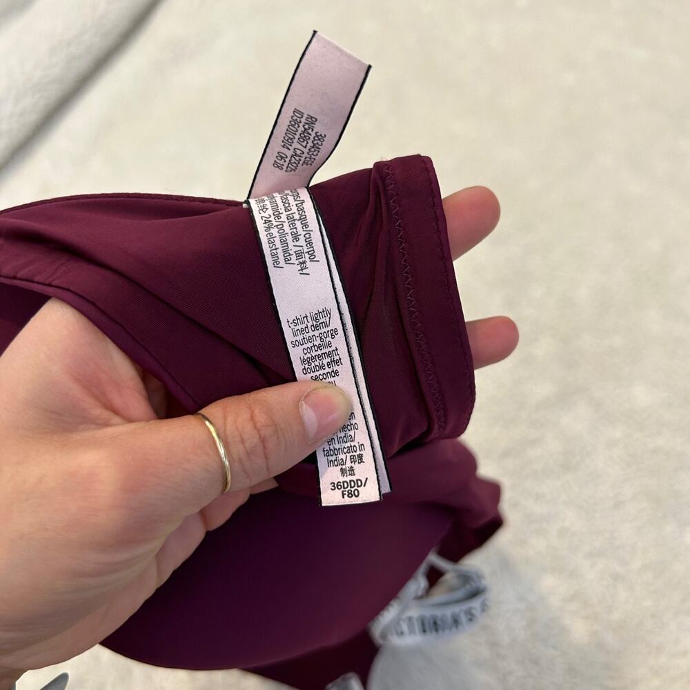 Victoria Secret Womens Burgundy Razerback Bra Sz 36DDD Lightly Lined Casual Sexy - Picture 4 of 5